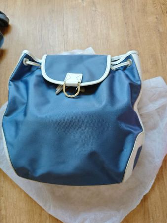 Lancel  Stylish Blue Backpack with White Trim